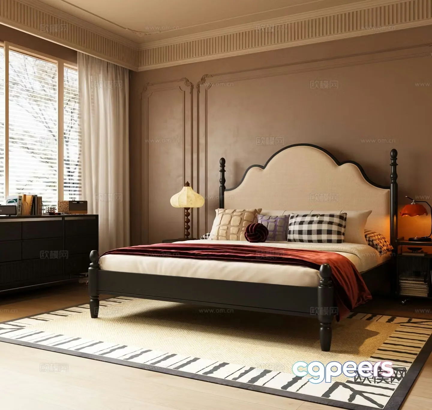 French double bed 3d model