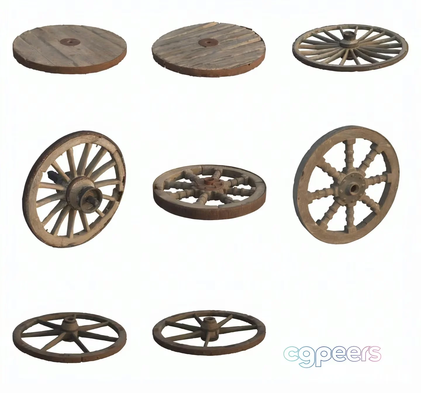 Old Wooden Wheels 3D Model – 23608 – VRAY Render