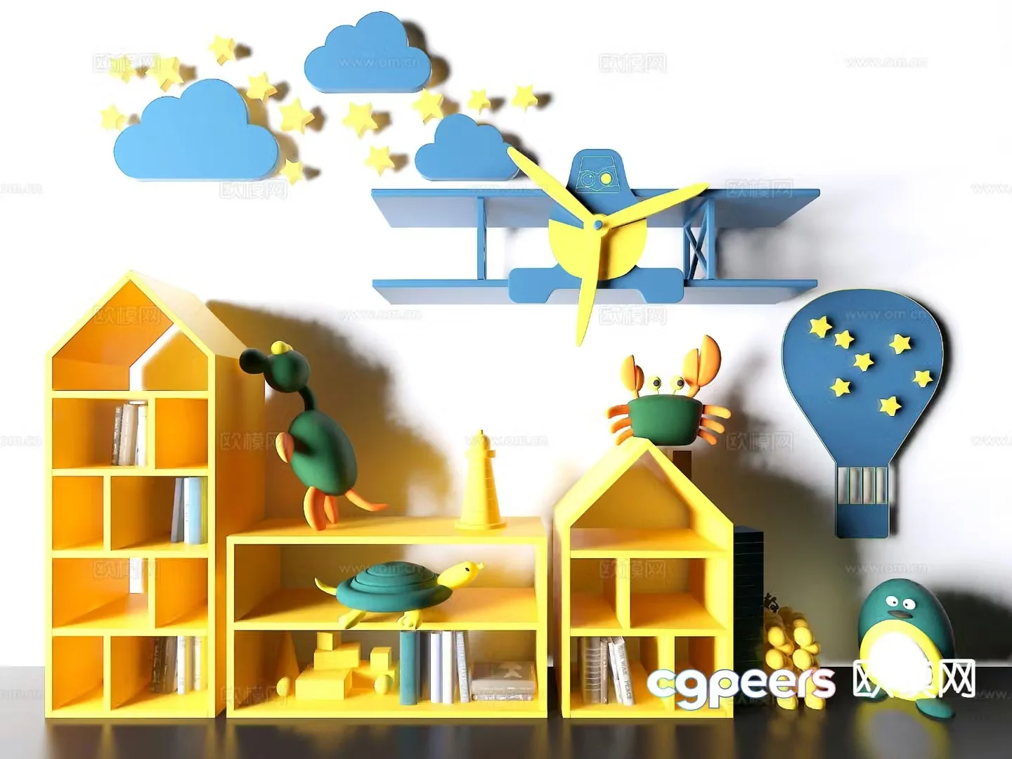 Modern children’s bookshelf toy cabinet 3d model