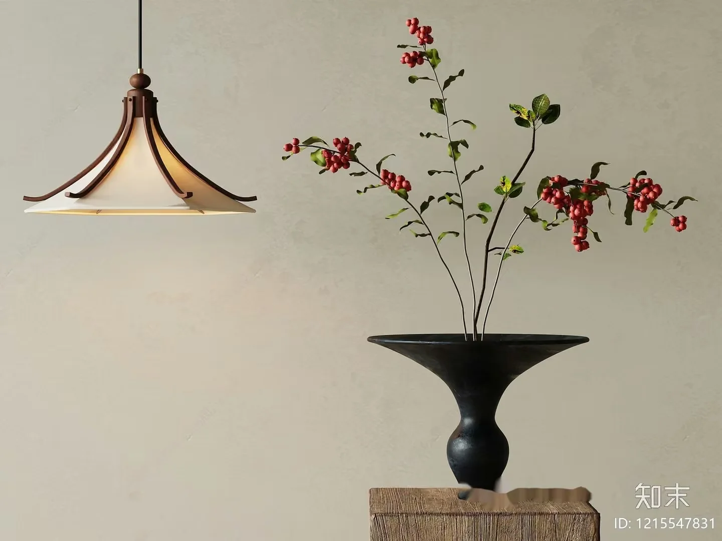 A Light Fixture With A Wooden Design 3D Model – 17779 – VRAY Render