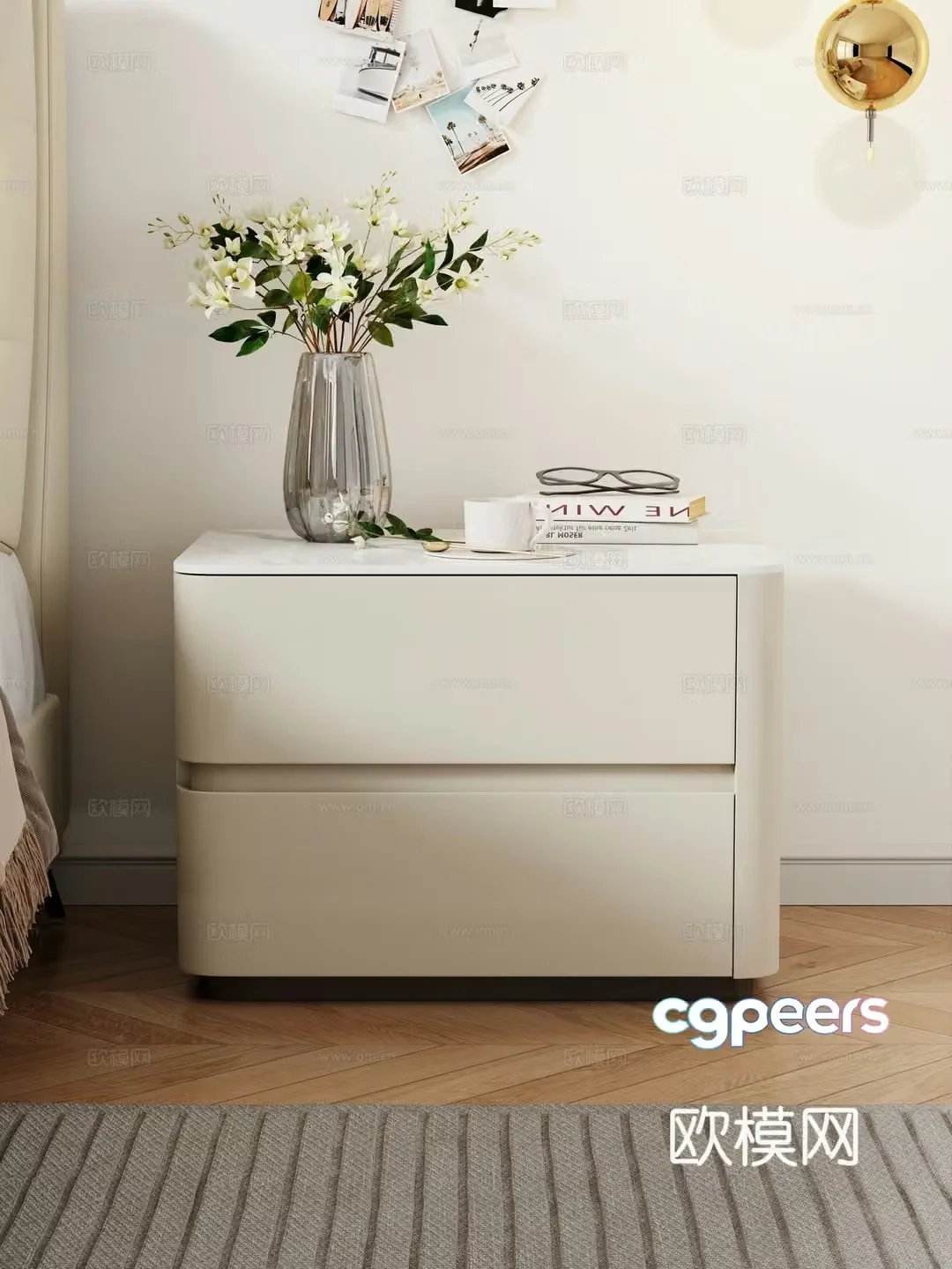 Creamy wind bedside table Bedside table Creamy wind bedroom Bedroom 3d model