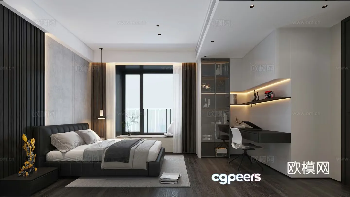 Modern Italian minimalist dark style boy room bedroom 3d model