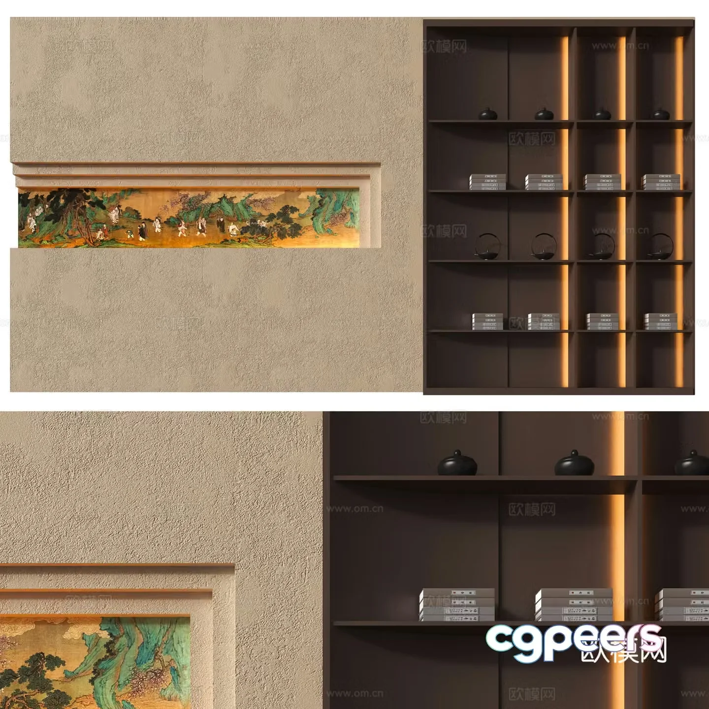 Chinese tea room background wall 3d model