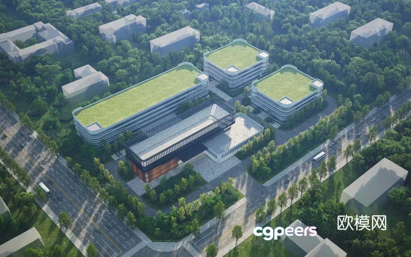 3D model of factory building industrial park office building
