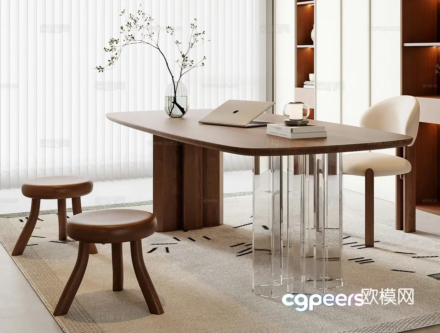 Medium style desk and chair combination 3D model