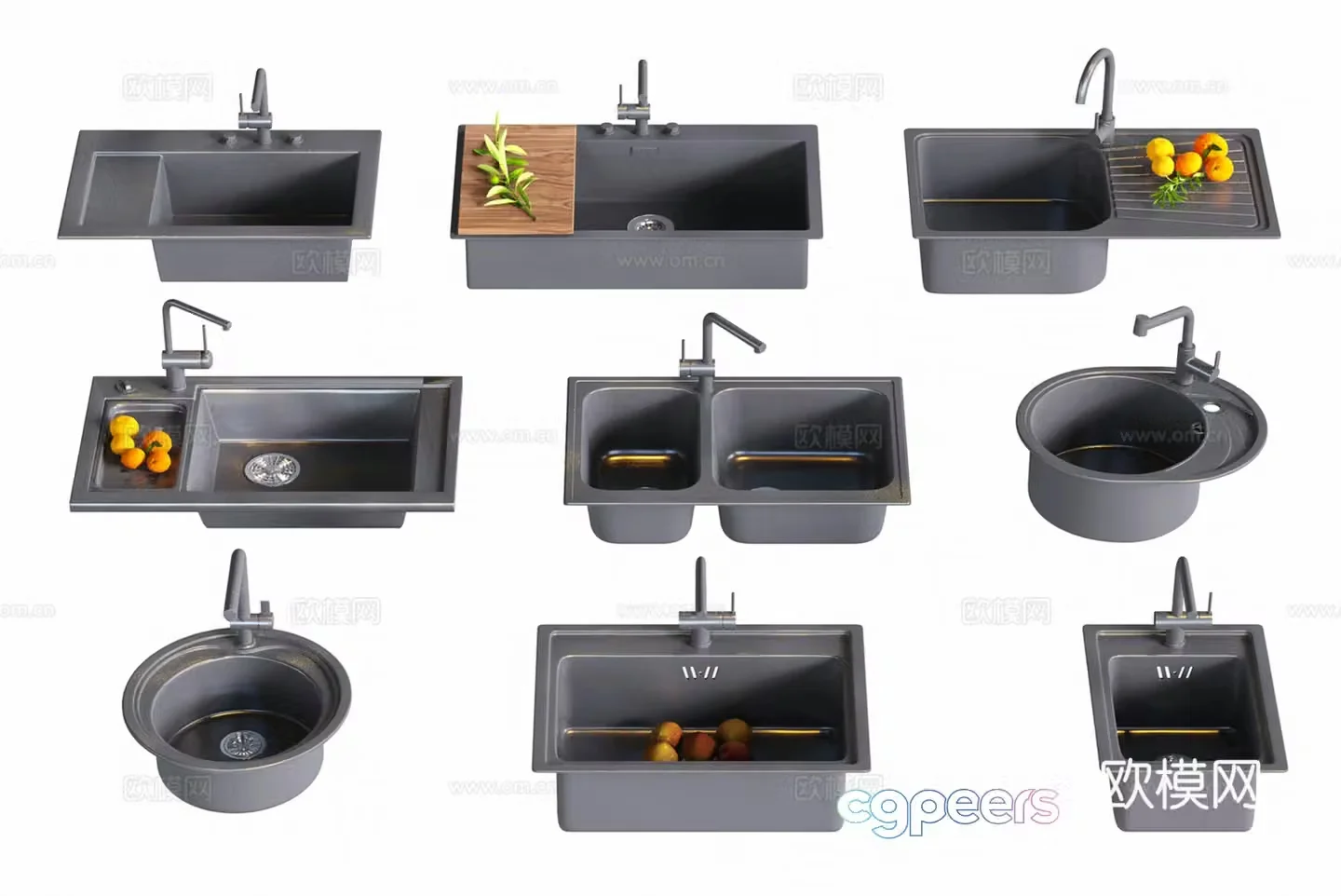 Modern kitchen wash basin dishwasher sink single basin and double basin faucet 3D model