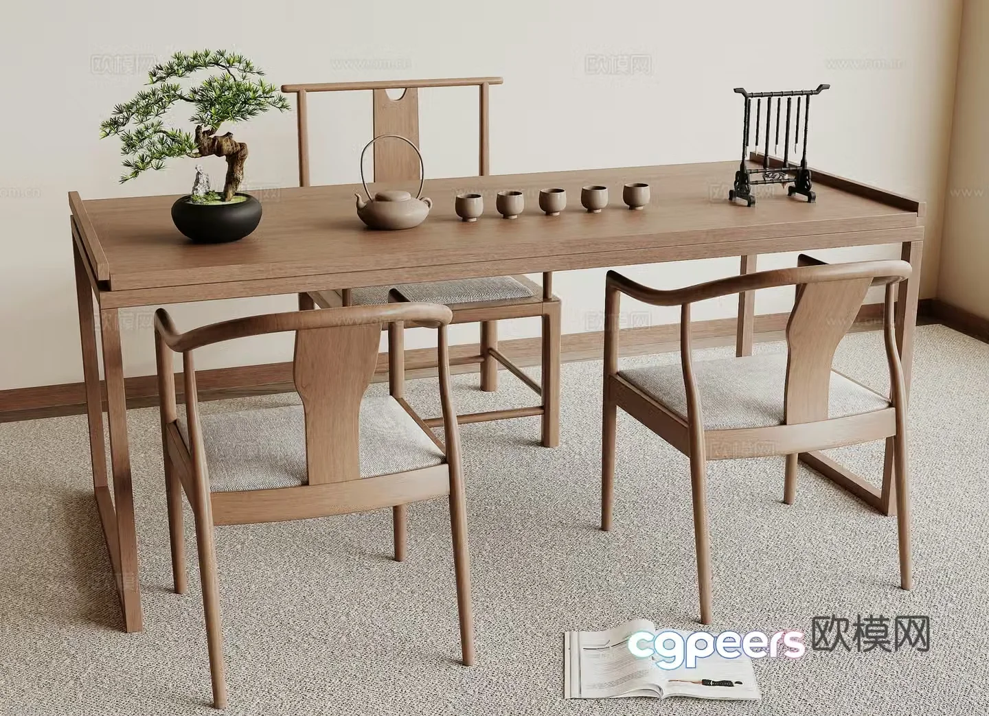 New Chinese tea table and chair 3D model