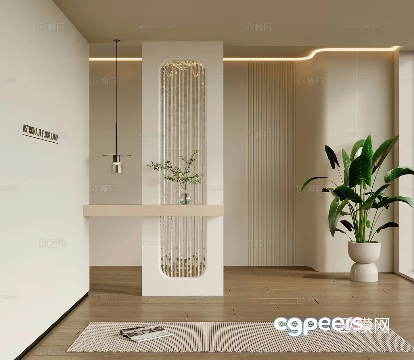 Cream style entrance hall entrance background glass brick wall 3d model