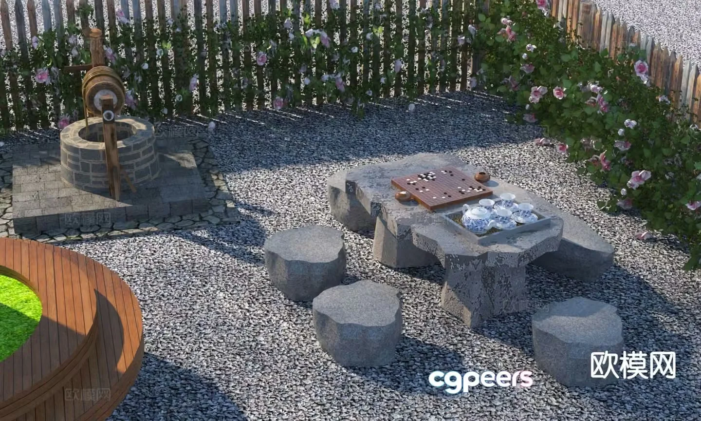 New Chinese style stone tables and chairs outdoor tables and chairs 3d model