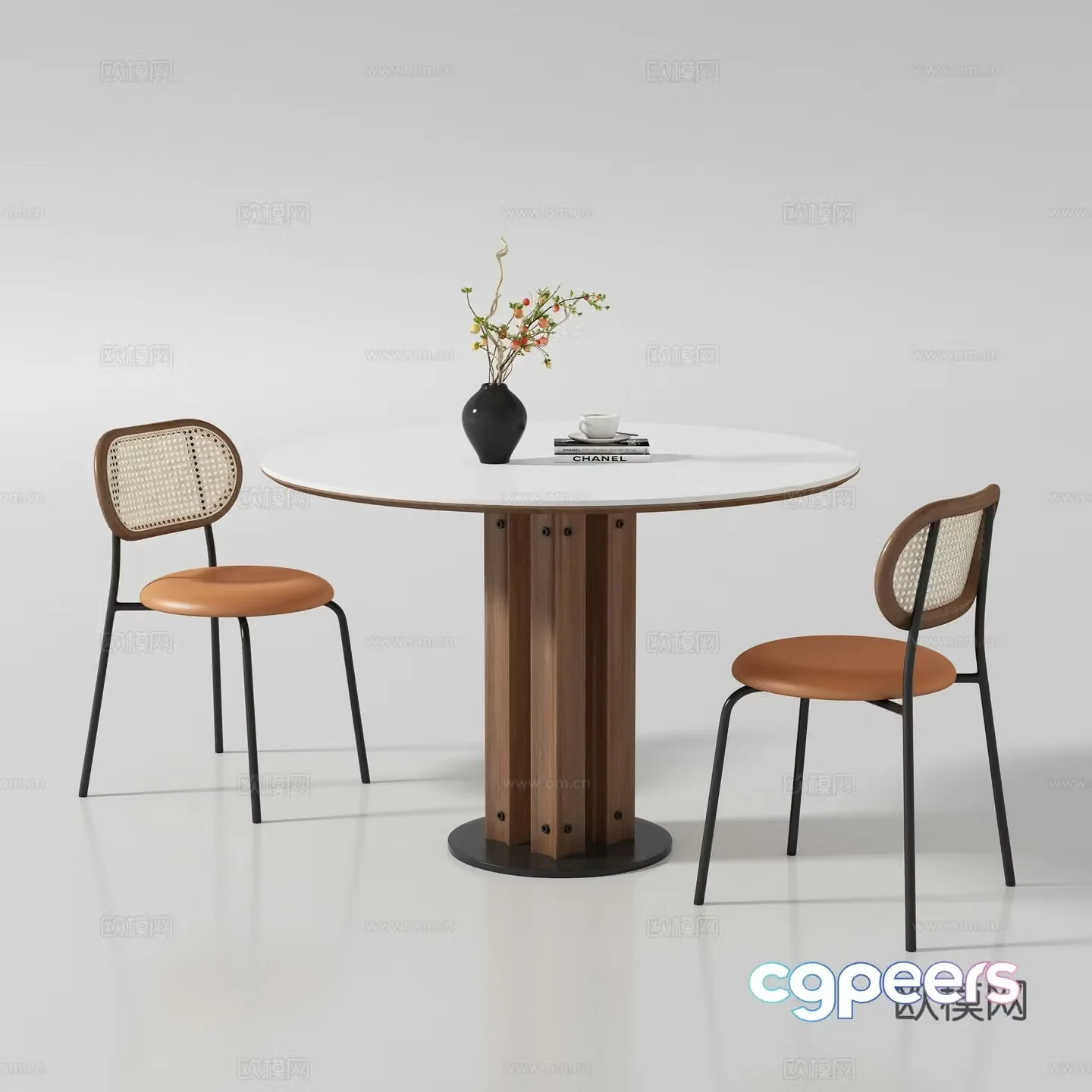 Medium style round dining table and chair 3D model