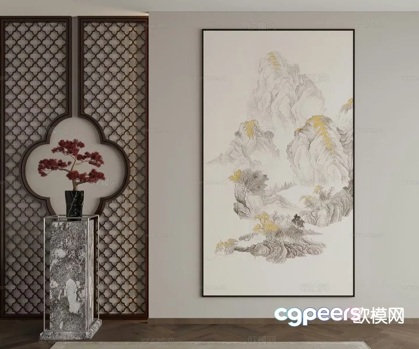 New Chinese style decorative painting landscape painting hanging painting 3D model