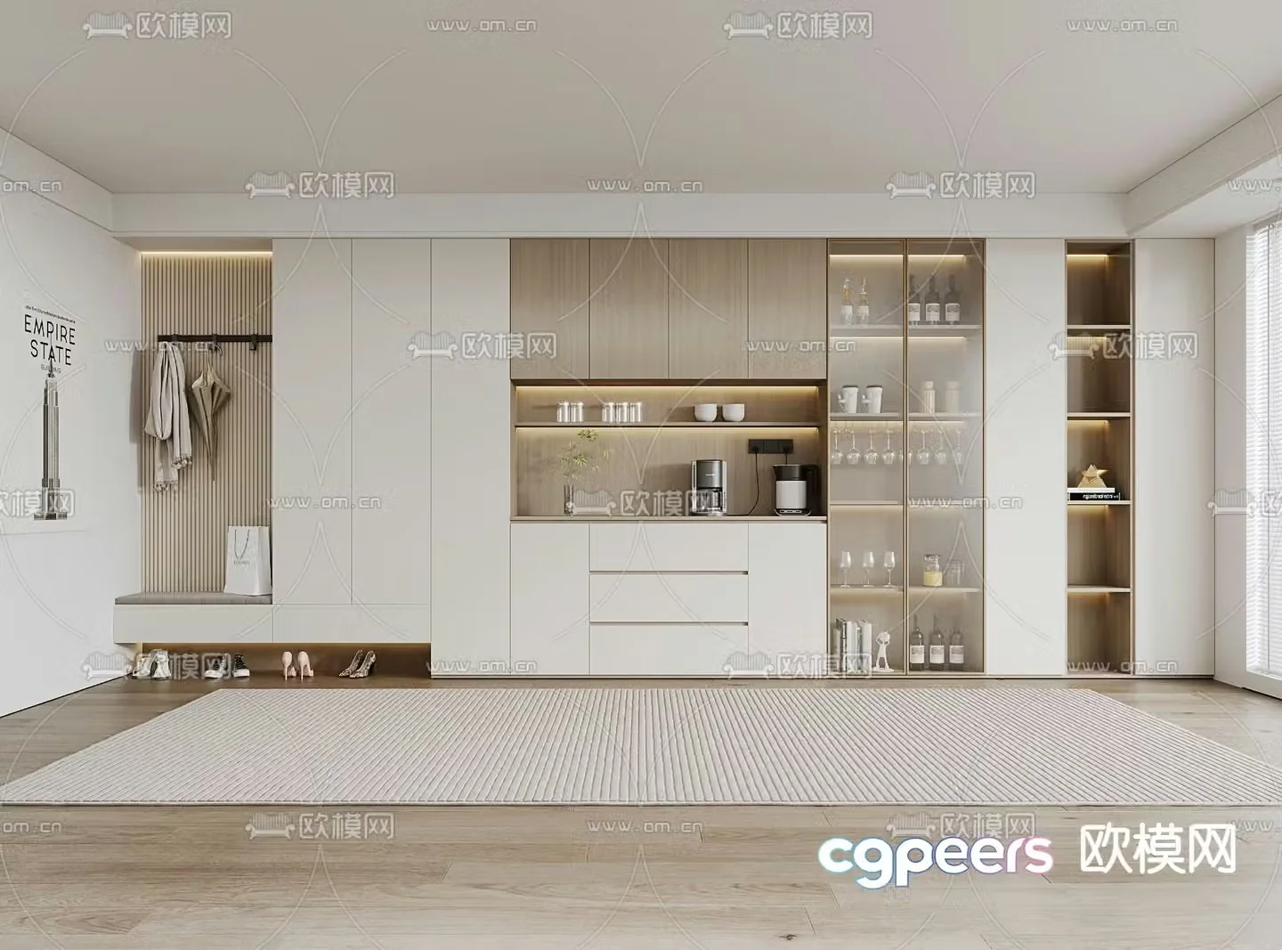 Cream style wine cabinet shoe cabinet 3d model