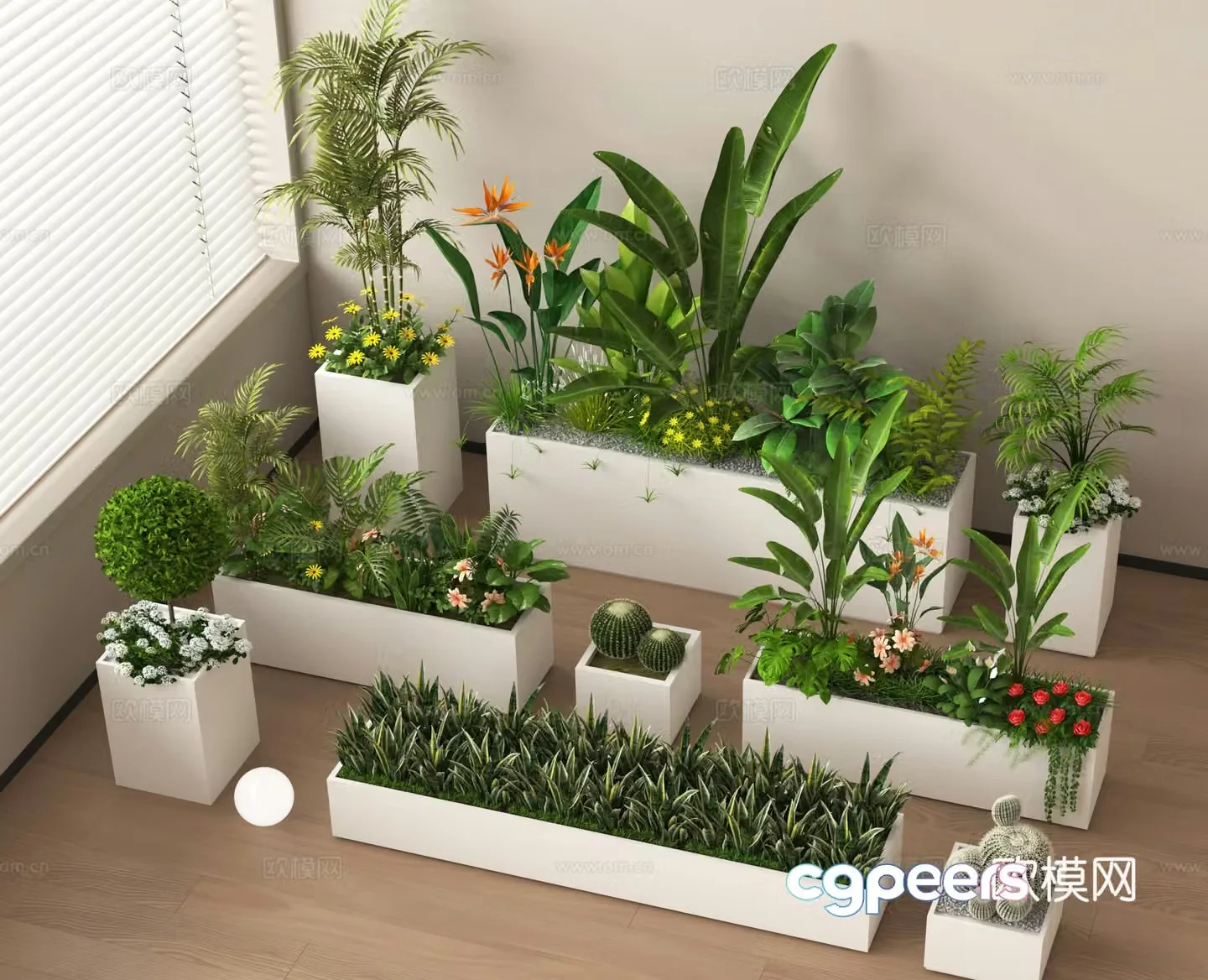 External flower box flower slot flower bed green plant 3D model