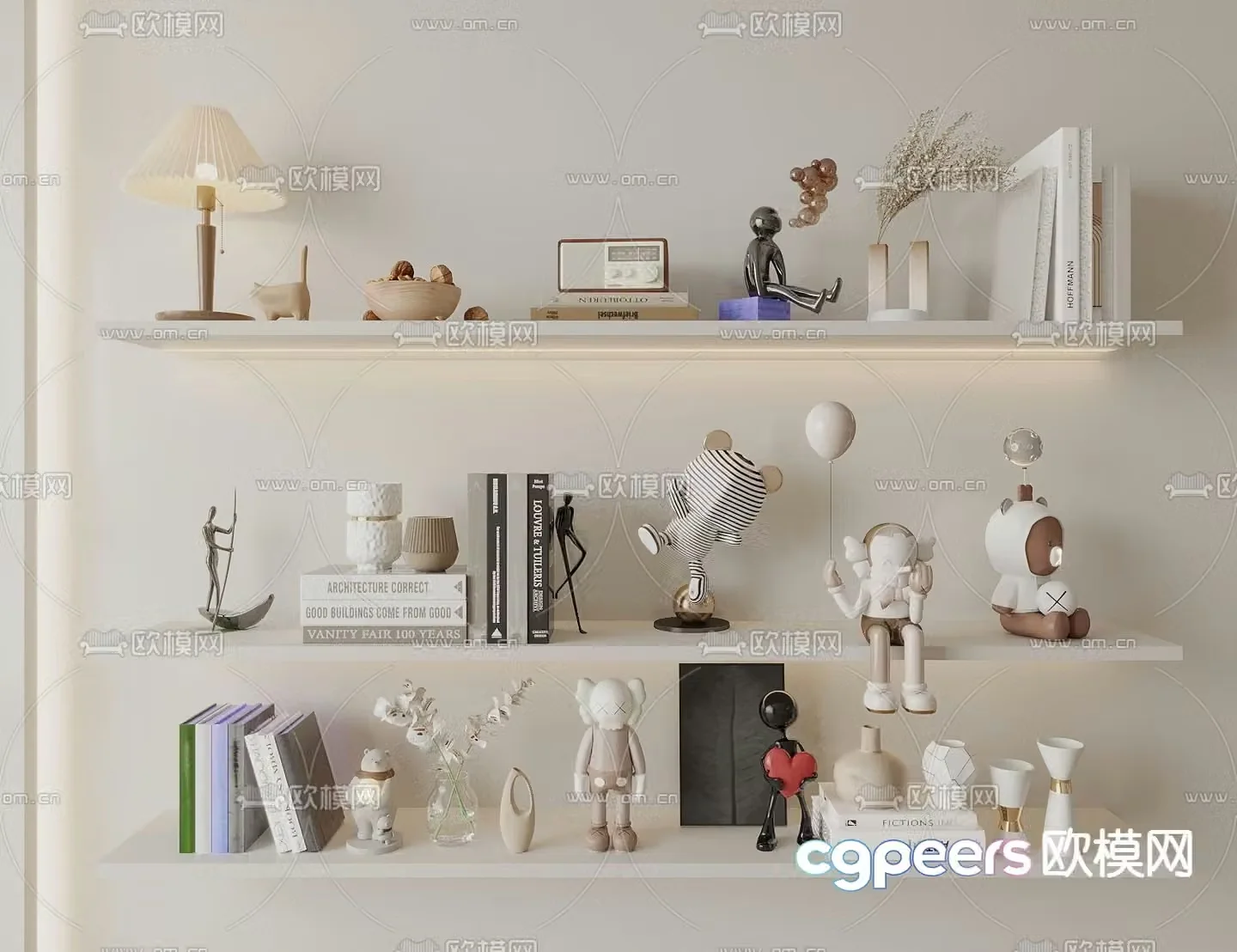 Modern decoration ornaments desk lamp books 3d model