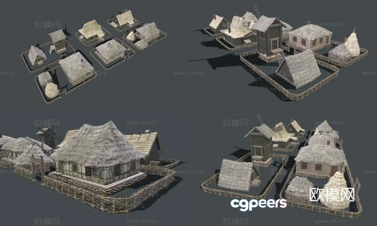 Thatched hut thatched hut houses primitive tribe straw hut pavilion primitive village low-model 3d model