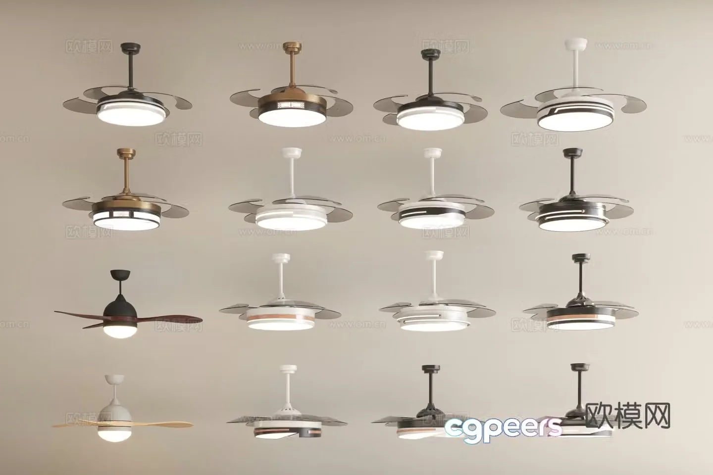 Fan lights new style creamy style log style living room and dining room fan lights lamps integrated hanging 3D model