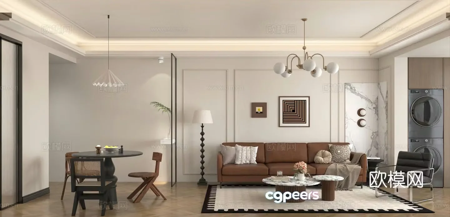 French medieval living and dining room 3D model