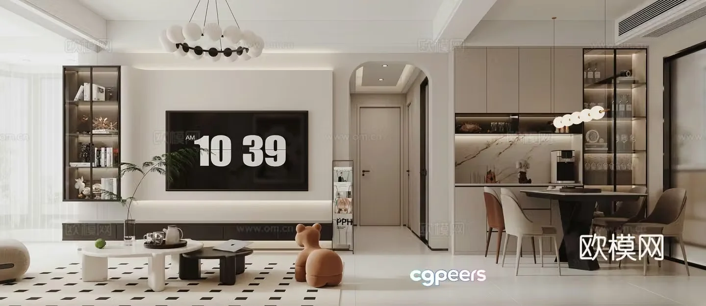 Modern living and dining room 3d model