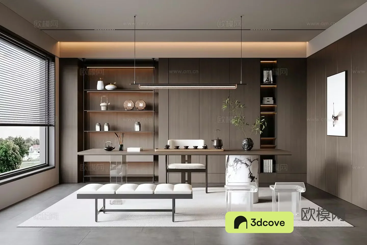 Modern Italian home tea room tea table and chair painting tea room cabinet tea set chandeliers