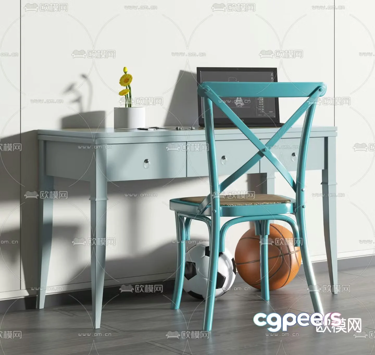 Nordic children’s desk and chair 3d model