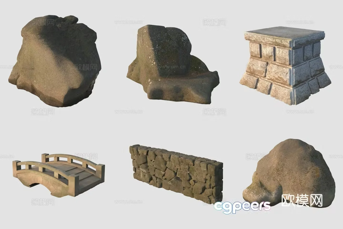 Ancient stone wall stone bridge 3d model