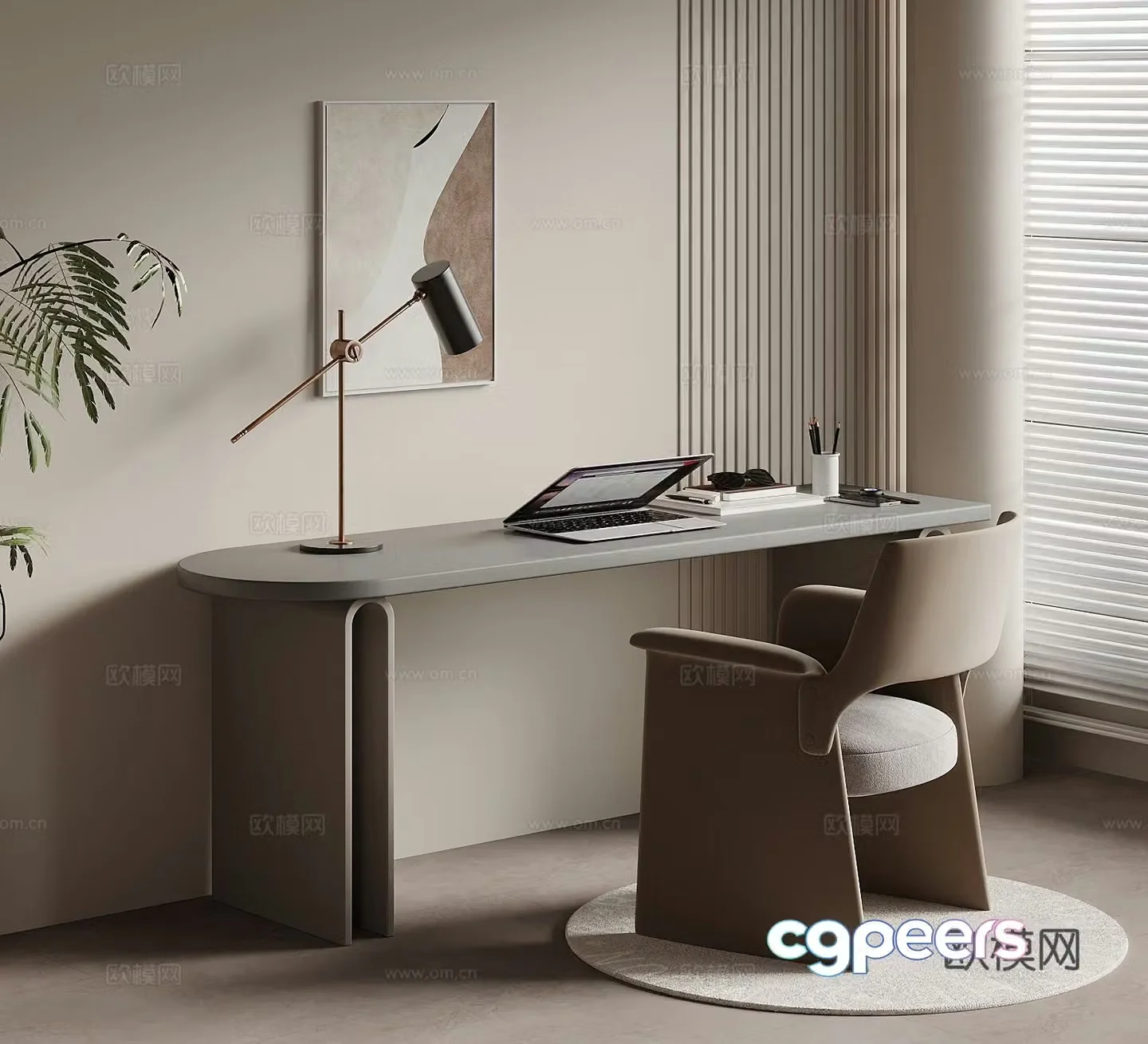 Desk Creamy Wind Wasabi Writing Desk Computer Desk Desk Chair 3D Model