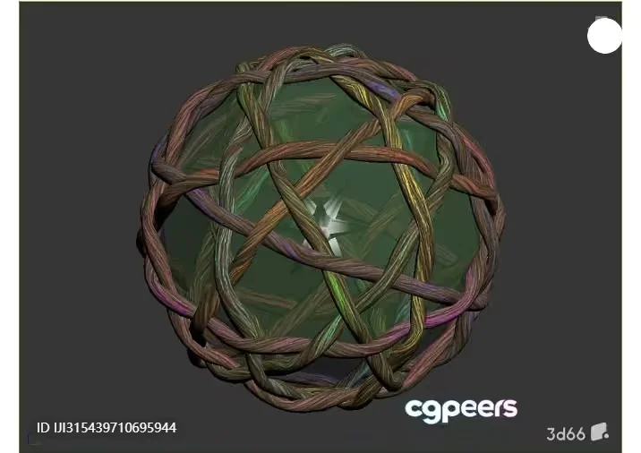 A 3D-Rendered Ball Made Of Twisted Brown And Green Rope 3D Model – 1280 – VRAY Render