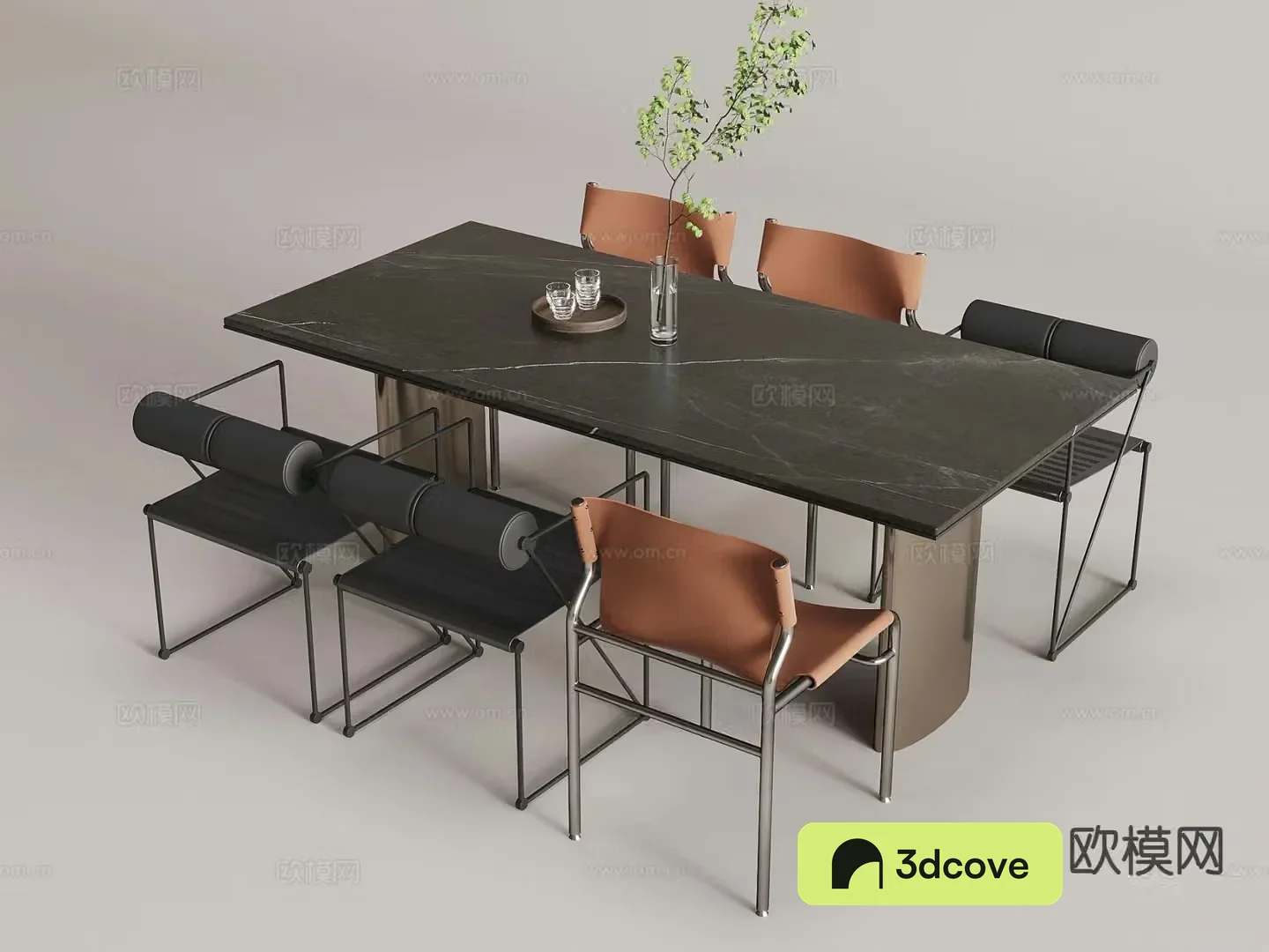 Italian long dining table and chairs