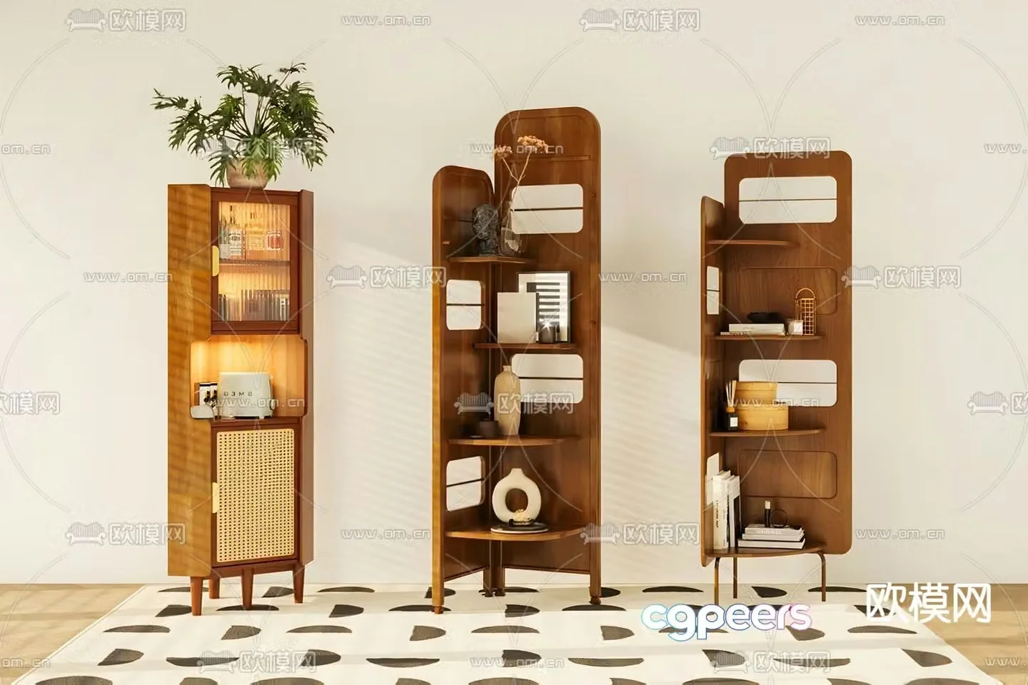 Middle-aged style decorative rack storage rack triangle cabinet 3D model
