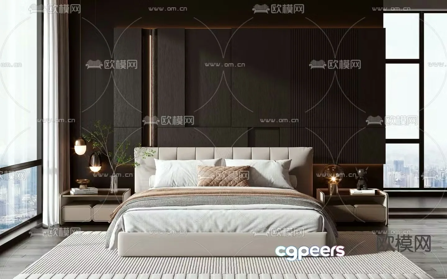 Modern double bed 3d model