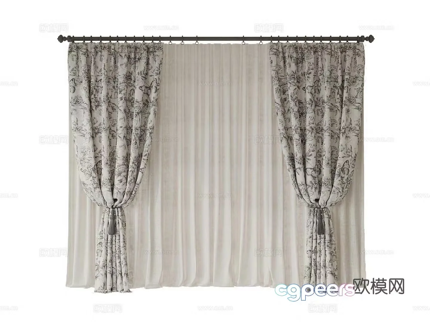 French retro curtain floral curtain 3d model