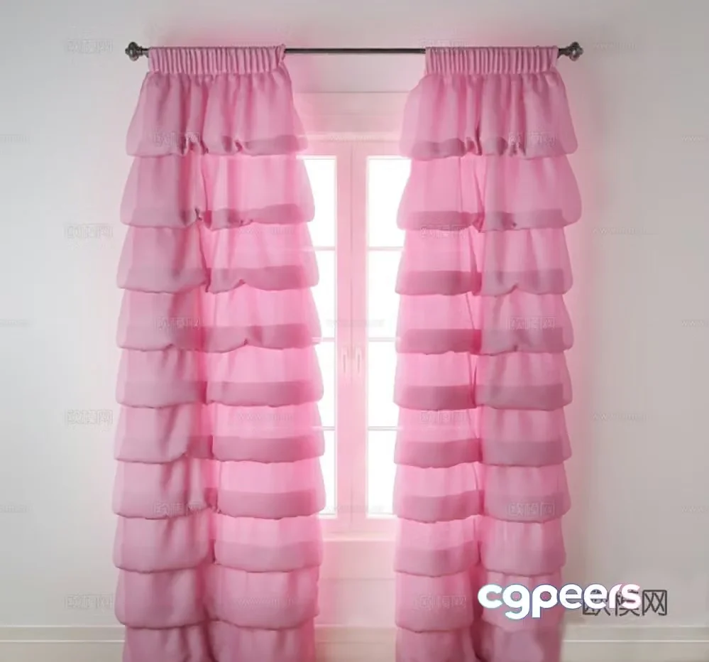 Pink bubble curtain children’s curtain 3d model