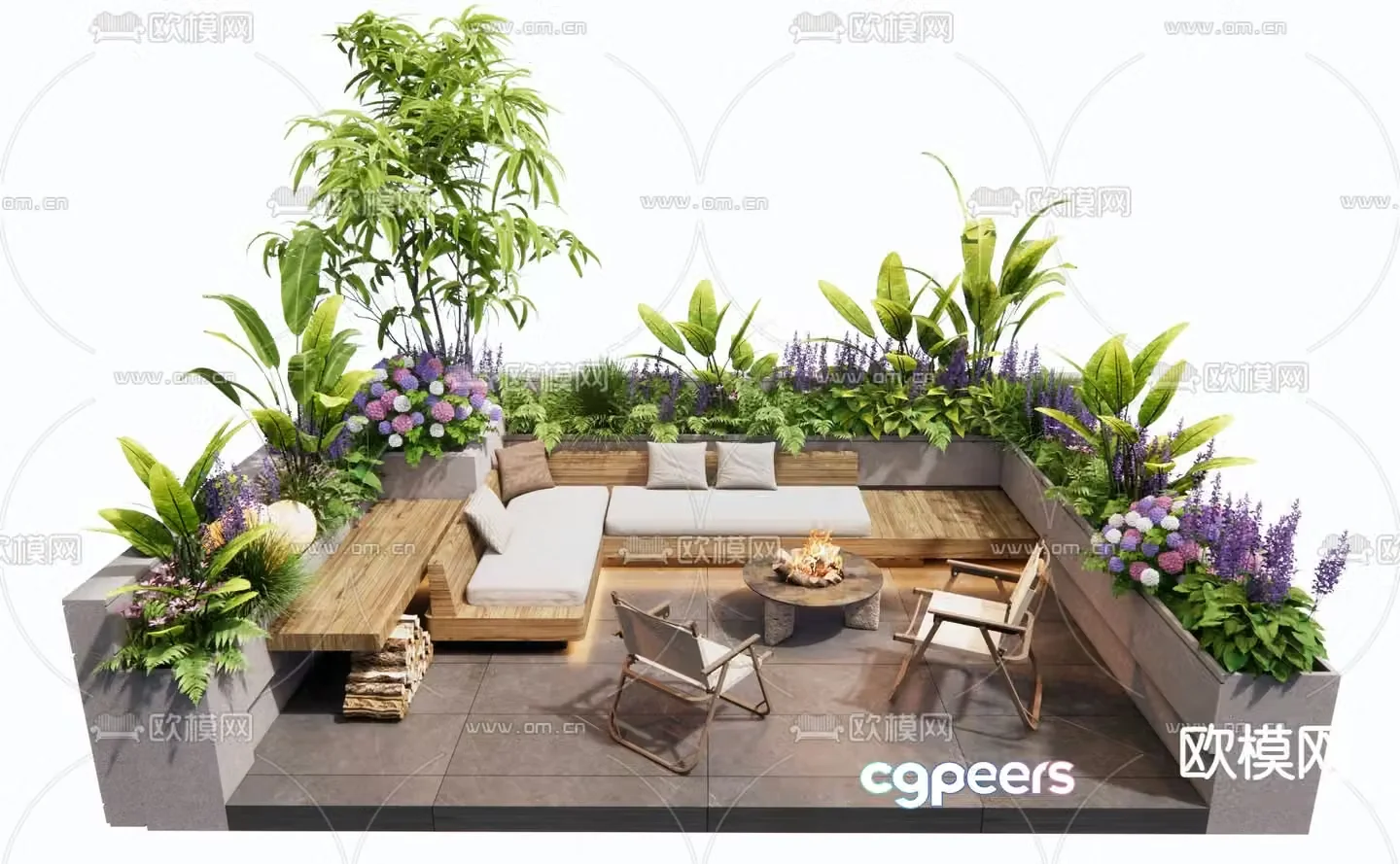 outdoor sofa sunken sofa courtyard sofa 3d model