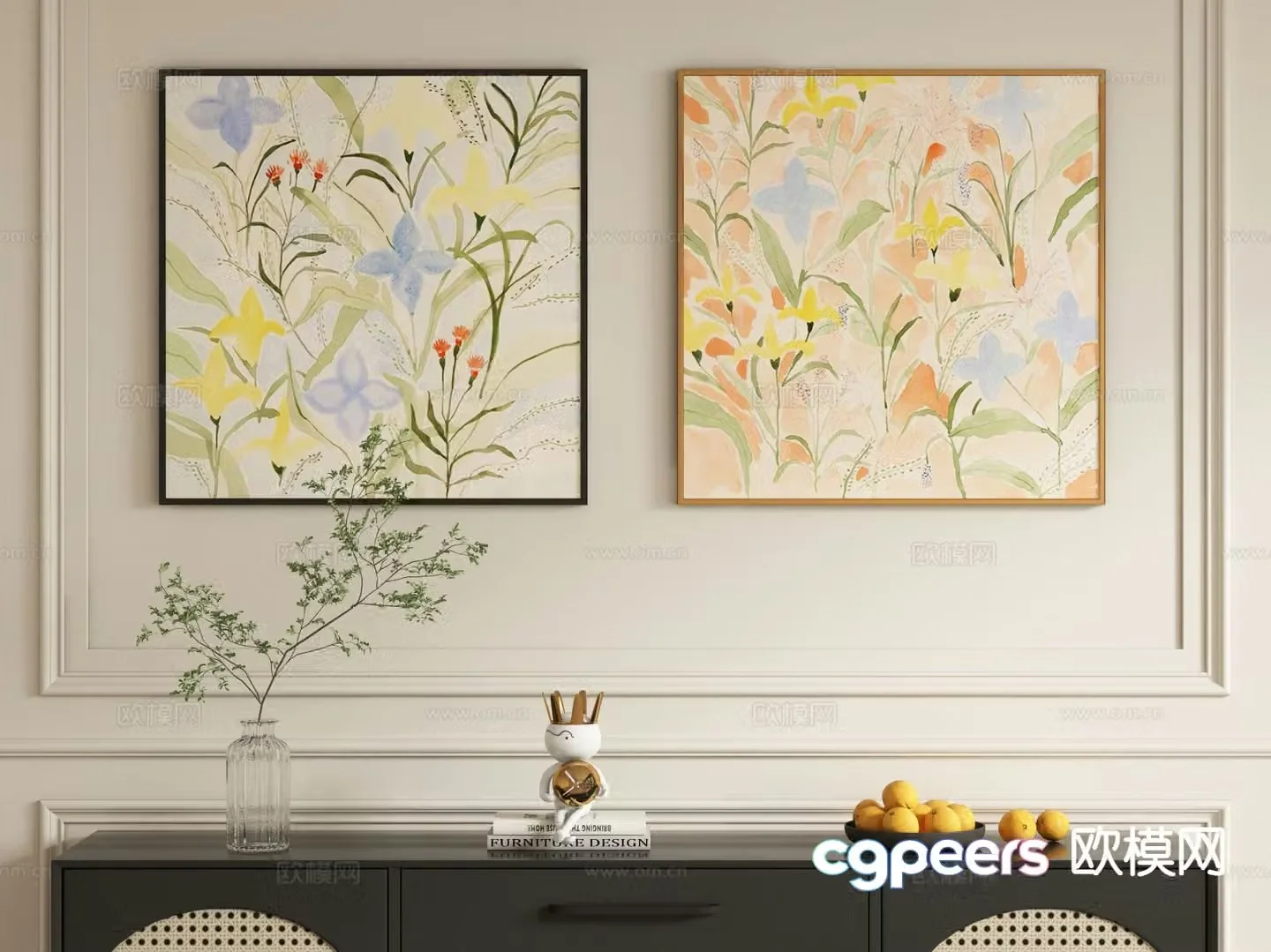 Decorative painting art painting flower hanging painting 3d model