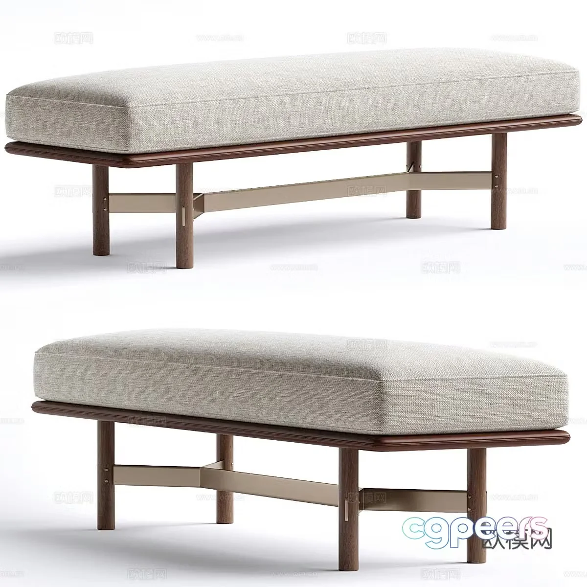 New Chinese light luxury fabric bench 3D model