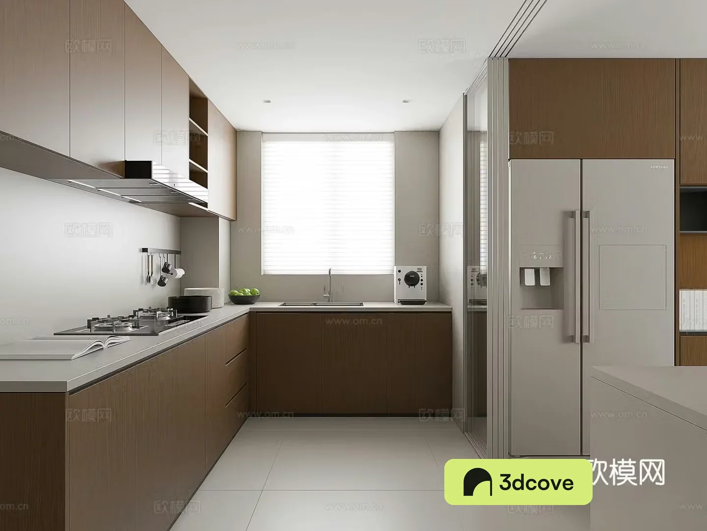 Modern kitchen Creamy kitchen Minimalist kitchen Log kitchen Refrigerator Range hood