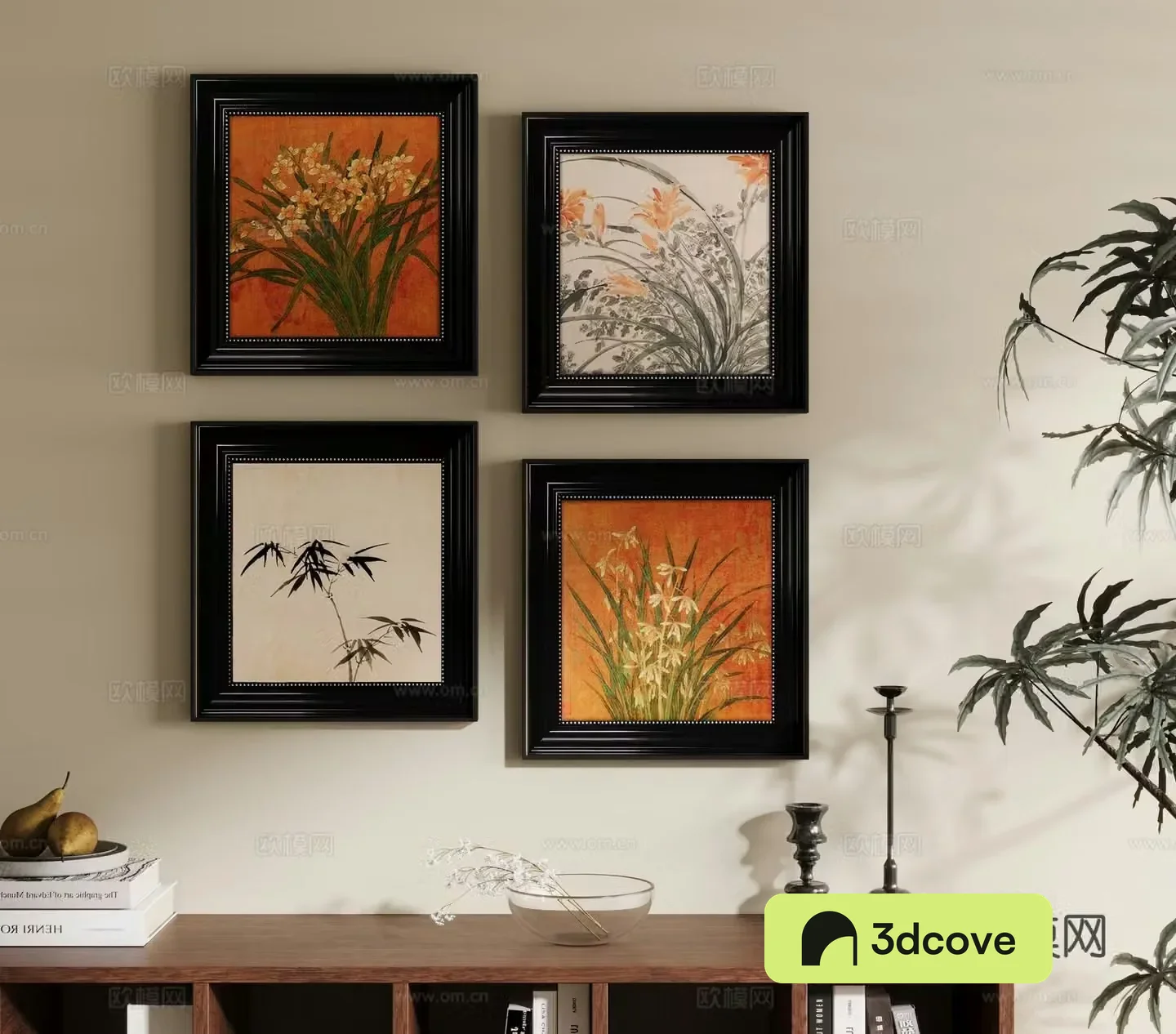 French Chinese living room decoration painting background wall combination