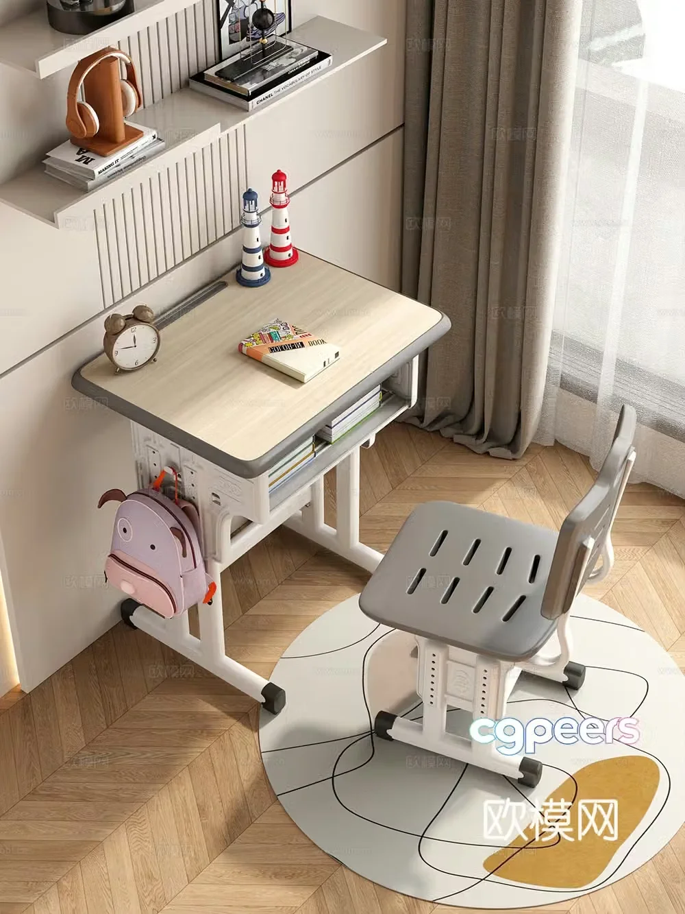 Study table Children’s study table combination 3D model
