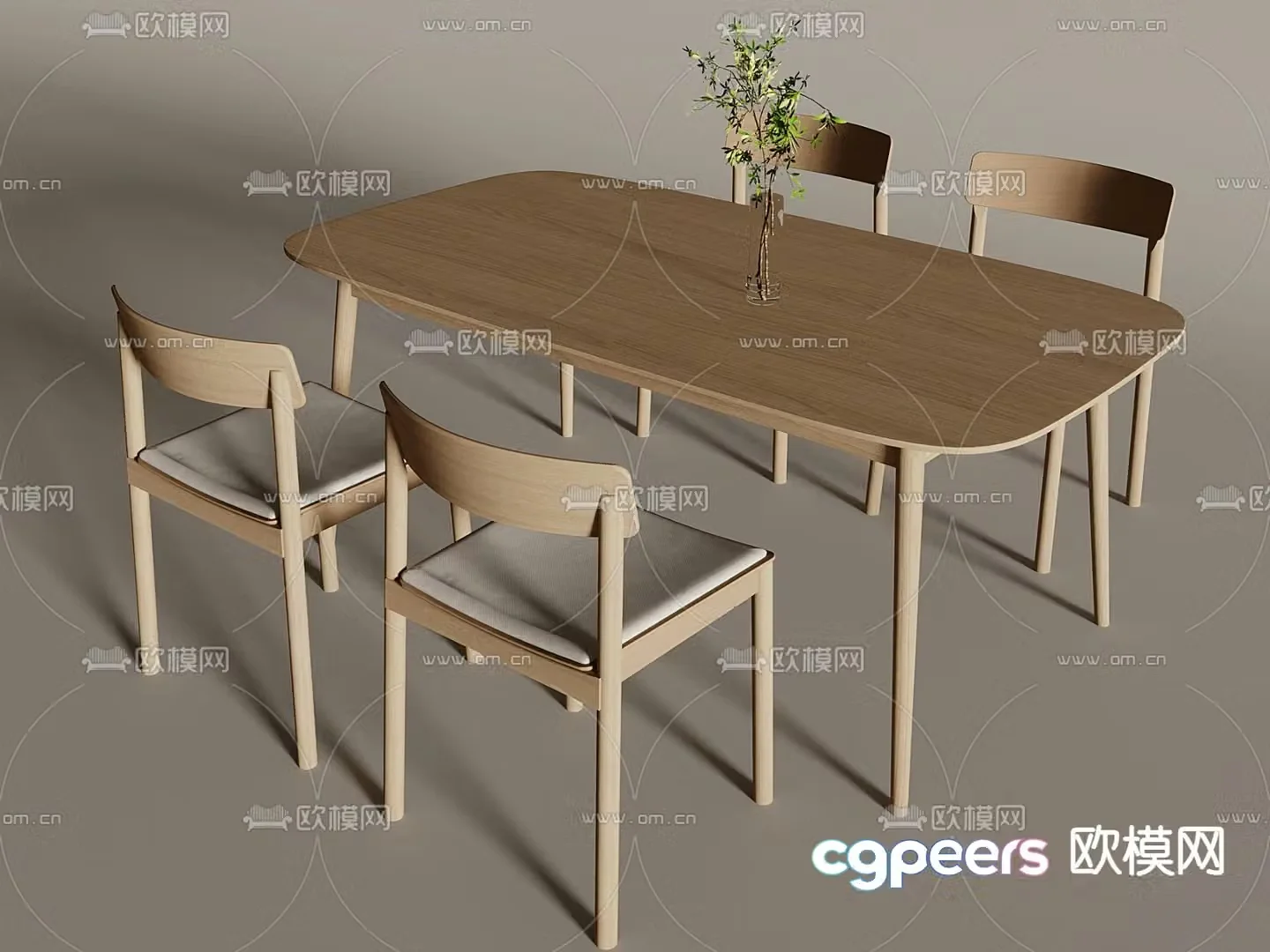 Long dining table and chairs 3d model