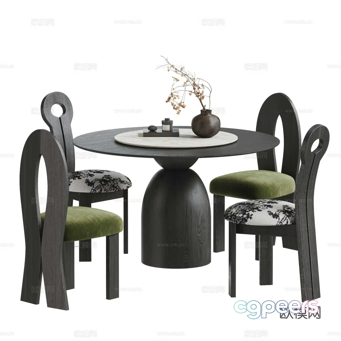 Medium style dining table and chair combination 3D model