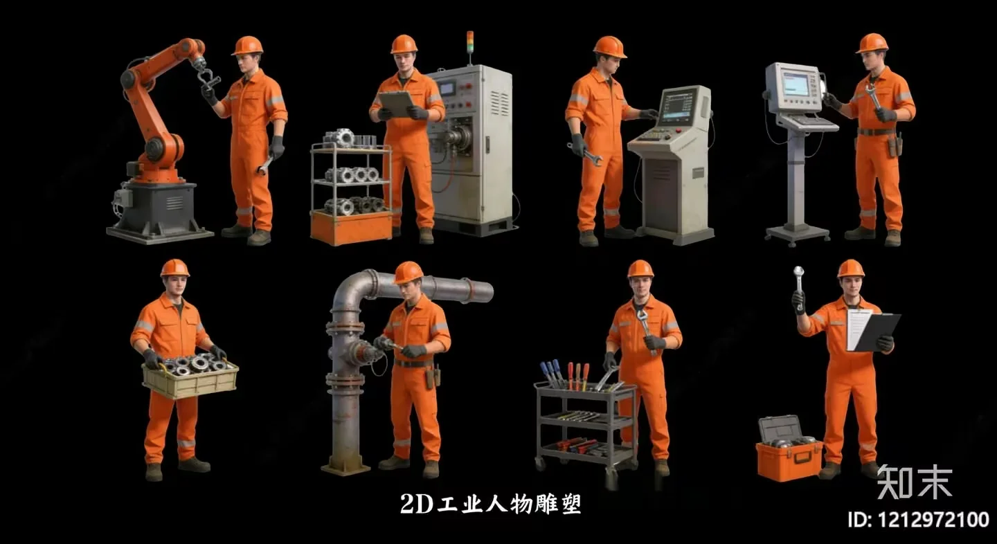 3D Factory Workers 3D Model – 13736 – VRAY Render