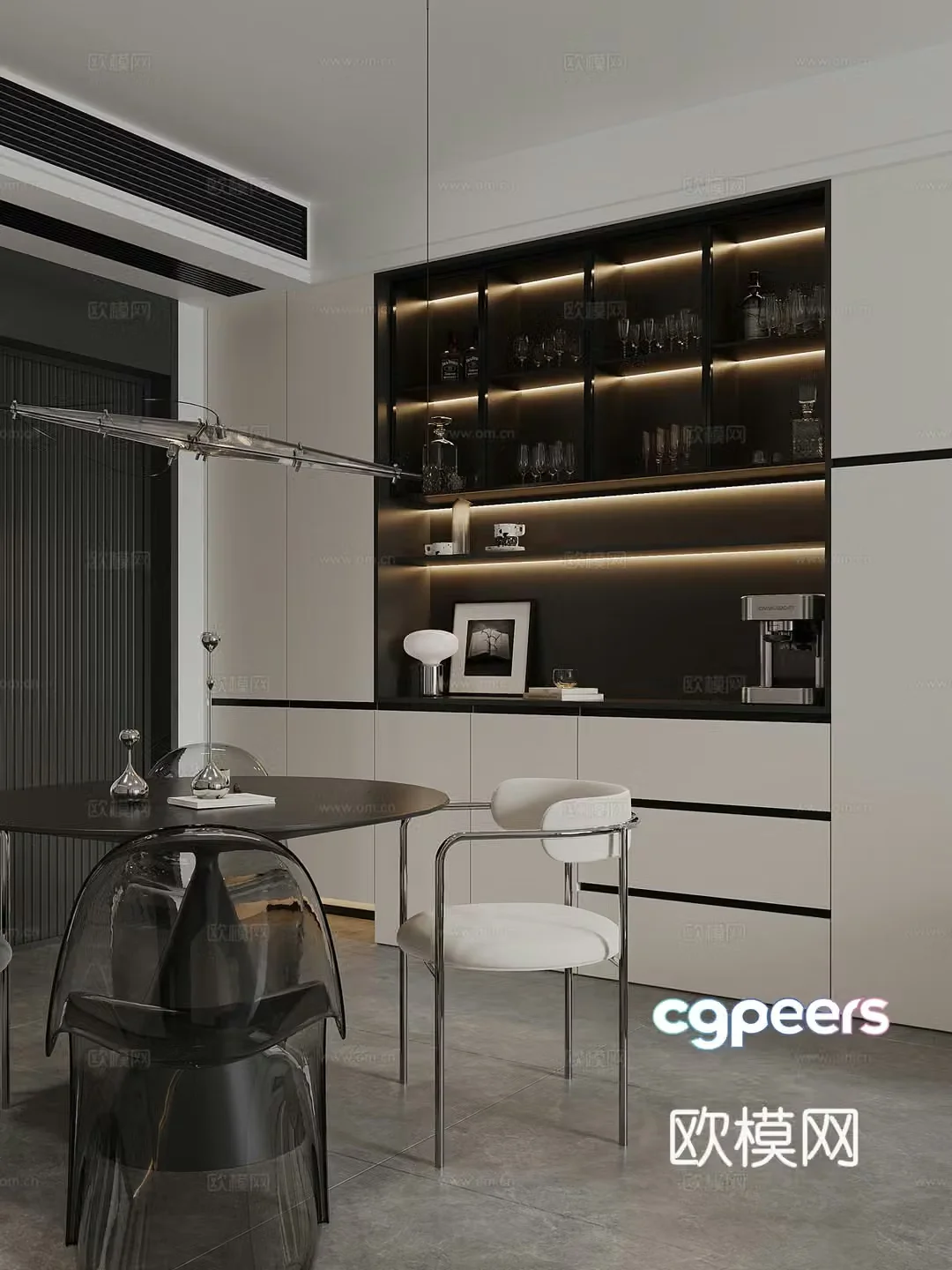 Modern black white and gray restaurant 3d model
