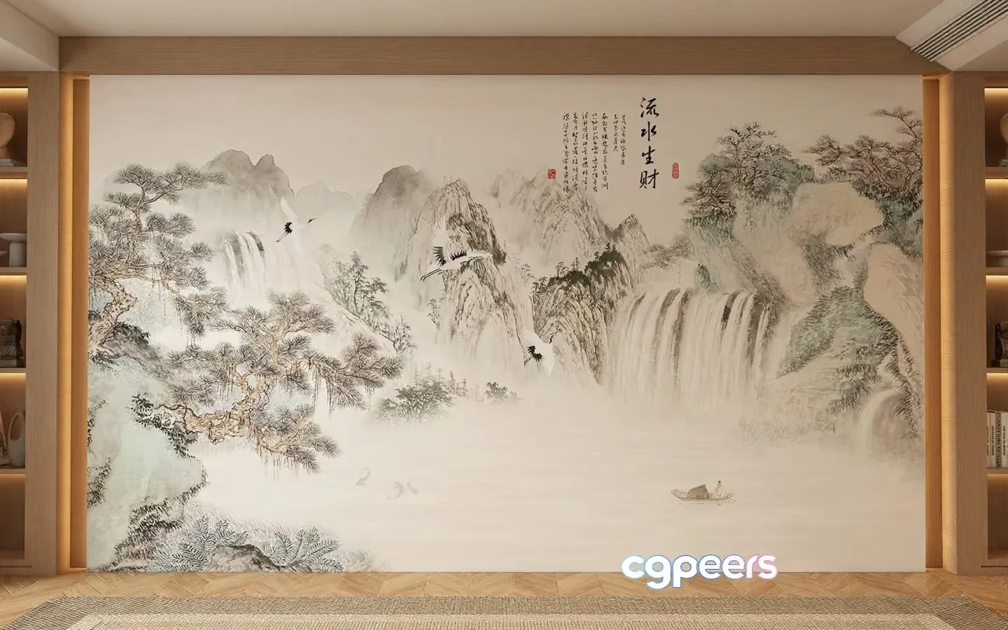 A Serene Asian-Style Mural 3D Model – 18476 – VRAY Render