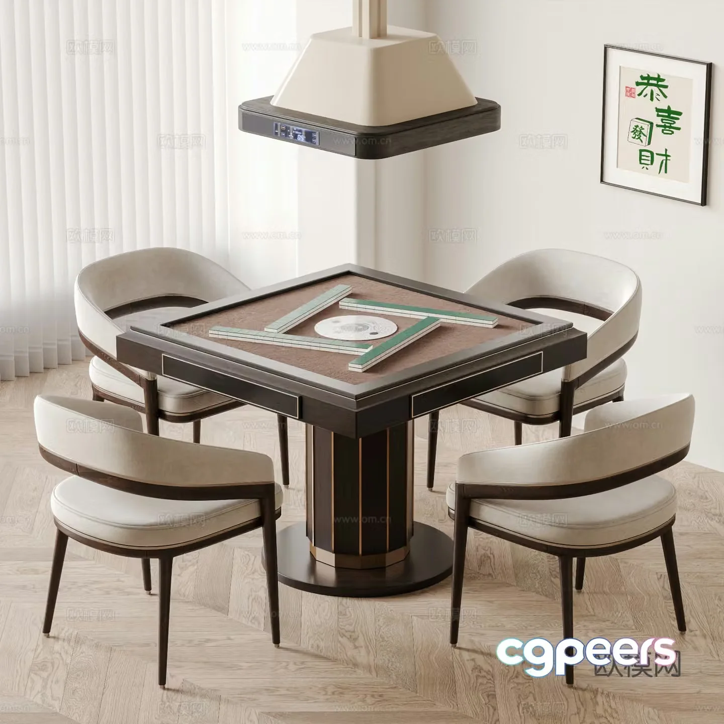 Modern New Chinese style light luxury mahjong table and chair chess and card table and chairs leisure chair leisure table and chair 3D model