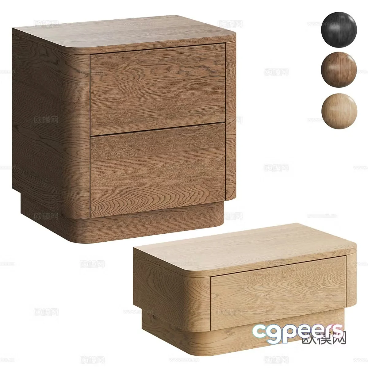 Modern Italian solid wood bedside table 3D model