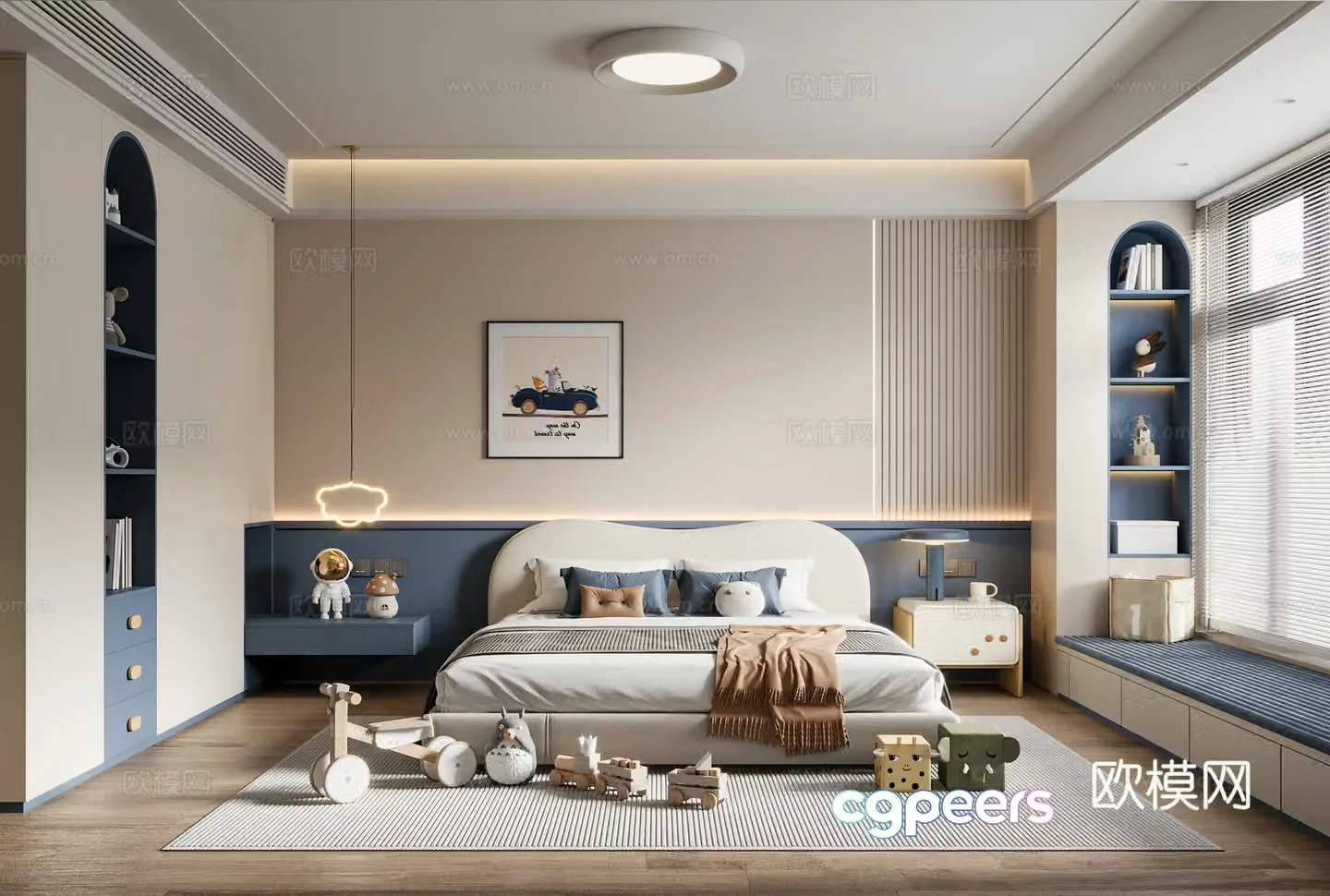 Modern cream style children’s room children’s double bed children’s wardrobe children’s toys children’s accessories 3d model