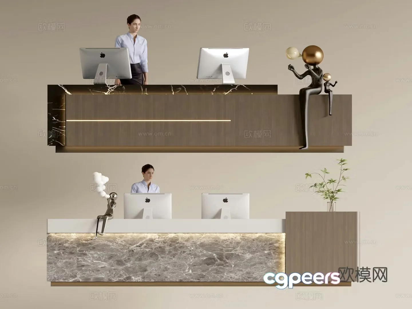 Modern company front desk reception desk service desk 3d model
