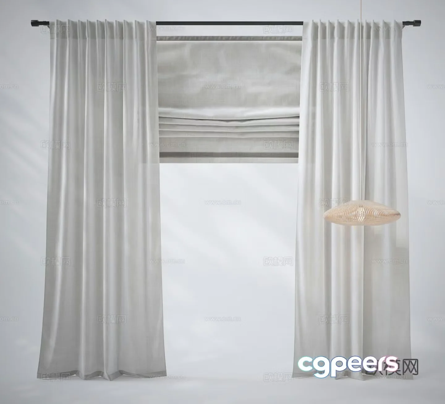 Modern Roller Curtain White Curtain Gauze 3D Model