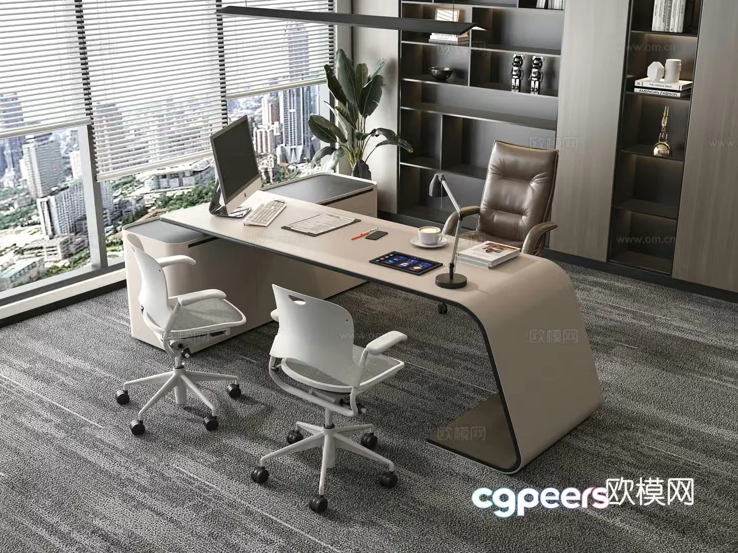 Modern office desk desk chair 3d model
