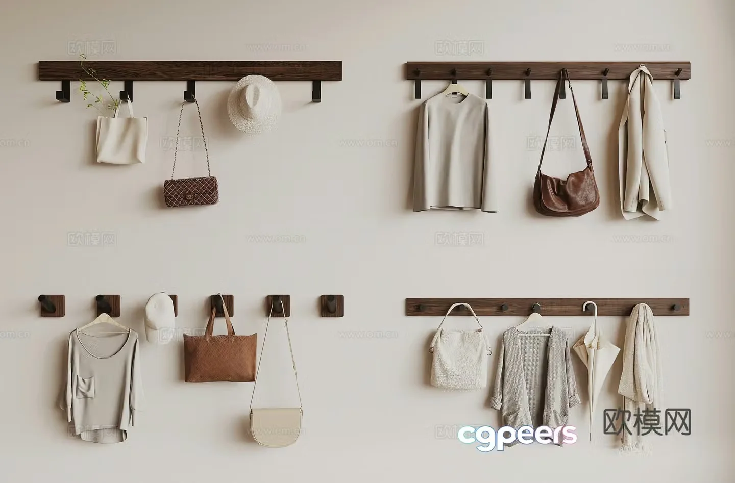 Modern clothes hooks hanging decorations wall decoration 3d model